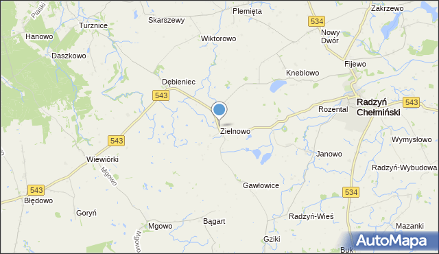 mapa Zielnowo, Zielnowo gmina Radzyń Chełmiński na mapie Targeo